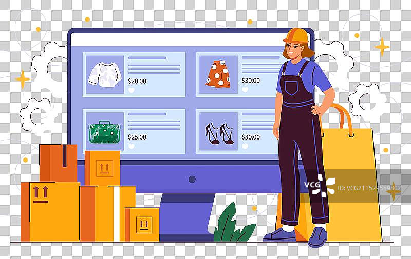 在线商店中穿制服的女性进行订单处理图片素材