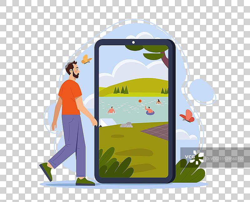 年轻男子与巨大的虚拟世界图片素材