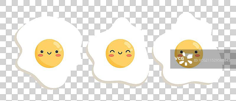 可爱的平面风格煎蛋角色集合，快乐的表情图片素材