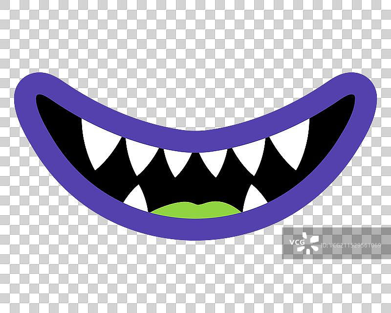 卡通微笑的怪物特写，露出尖牙图片素材