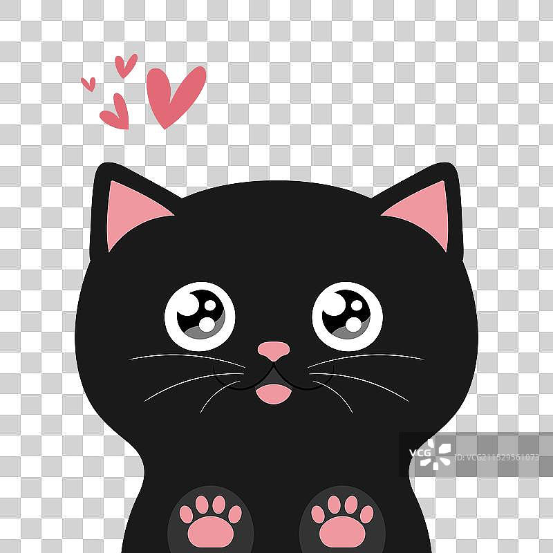 可爱的快乐黑色猫咪探出头来，留下爪印图片素材