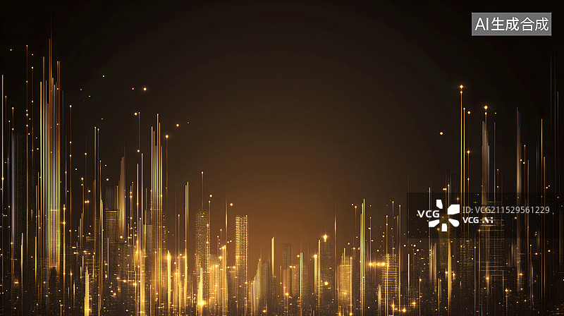 【AI数字艺术】黑金城市天际线背景图片素材