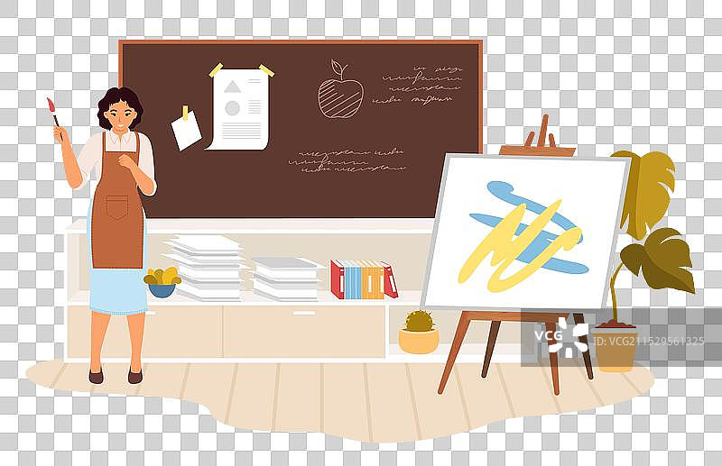 艺术教室里有一位拿着画笔的老师图片素材