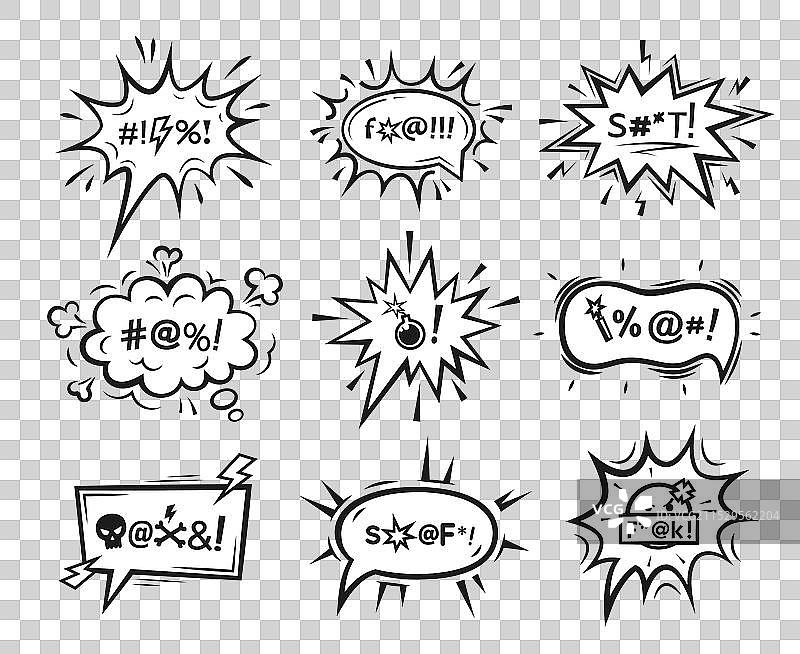 漫画中的咒骂对话气泡，表达仇恨和愤怒的谈话云彩图片素材