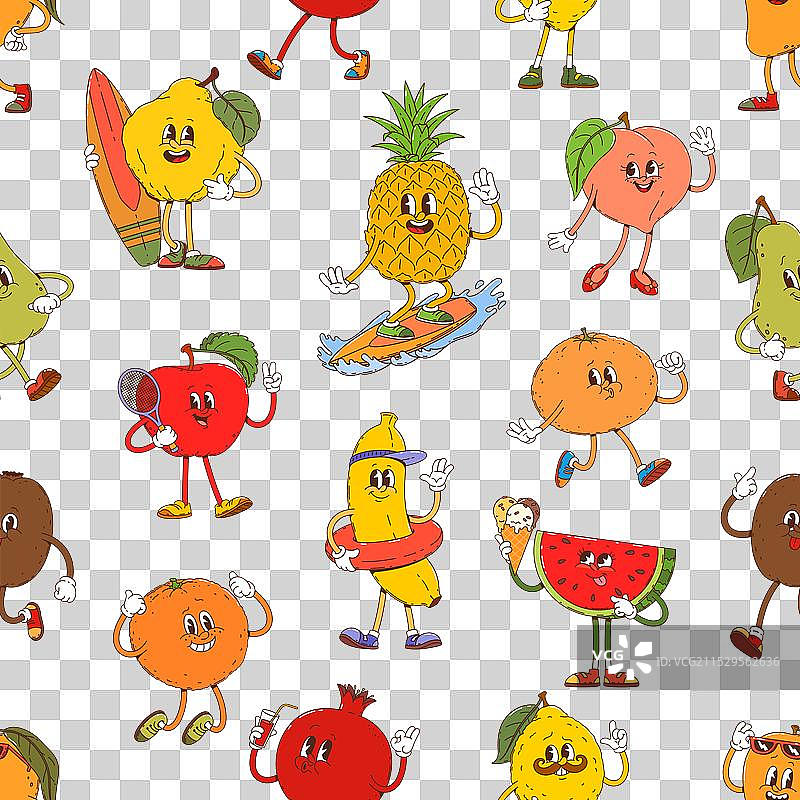 热带水果角色的炫酷无缝图案图片素材