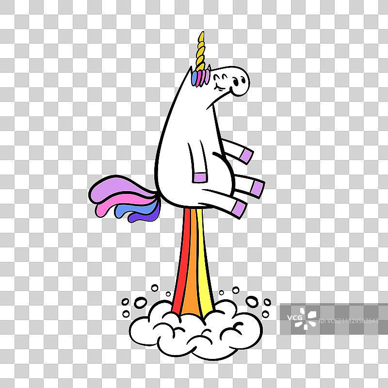 可爱的独角兽马放屁时喷出彩虹图片素材