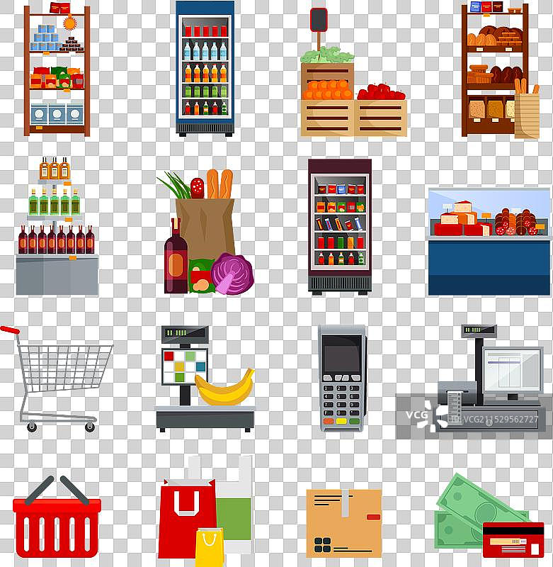 超市装饰扁平图标集图片素材