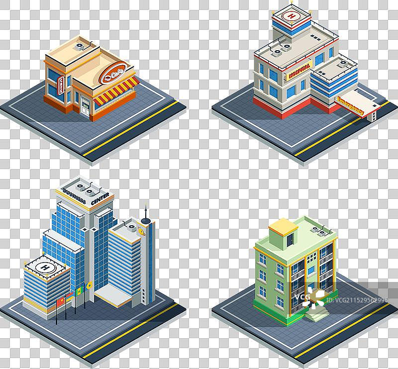 建筑等距图标集图片素材