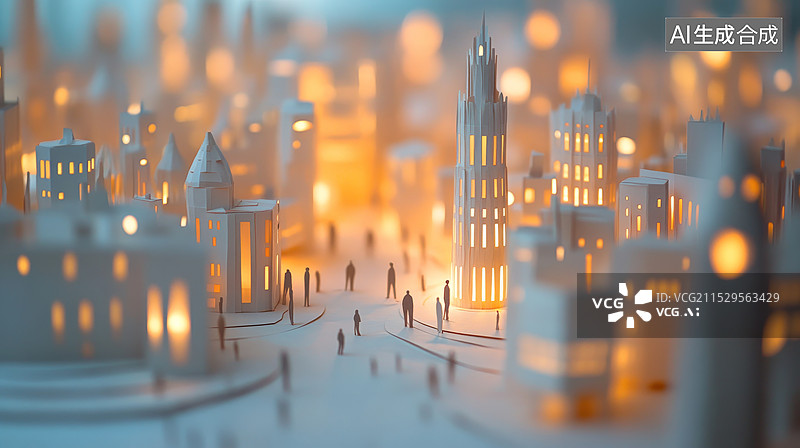 【AI数字艺术】灯火通明的城市生活街道图片素材