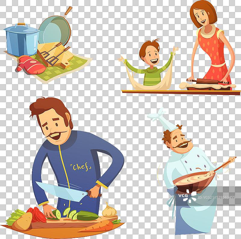 复古卡通烹饪图标集图片素材