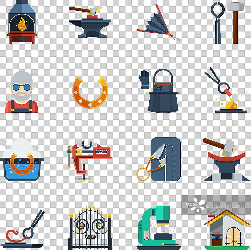 铁匠平面图标集图片素材
