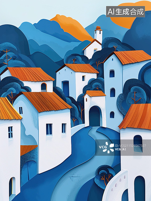 【AI数字艺术】小路立体剪纸风场景图片素材