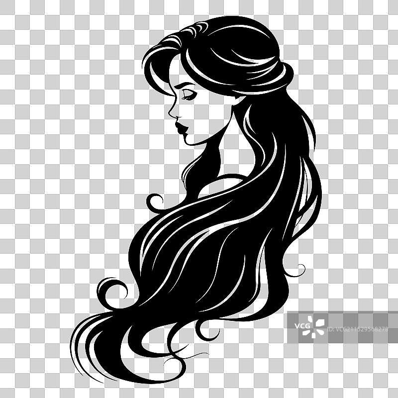 优雅的侧面女性，长发飘逸图片素材