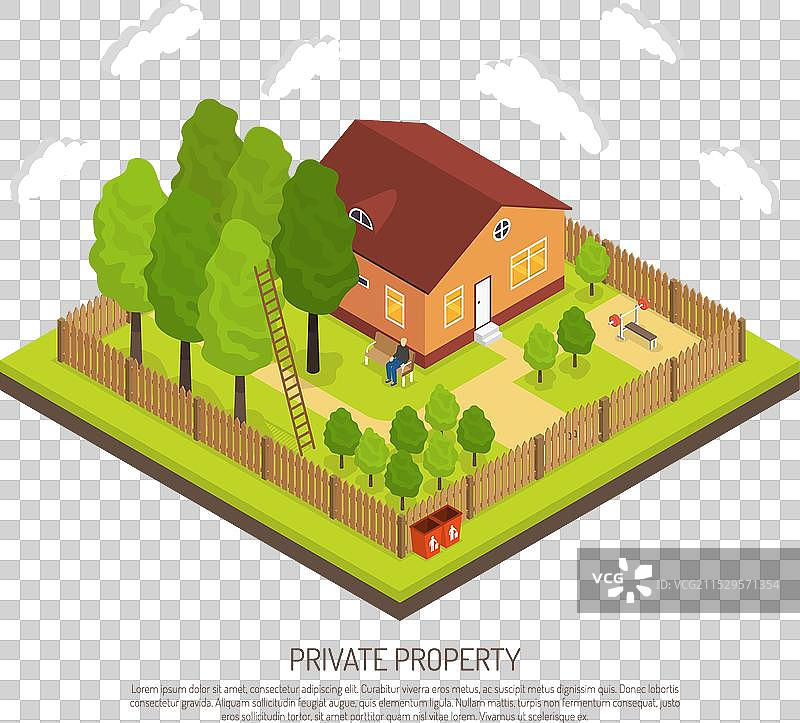 私有财产边界围栏等距图图片素材