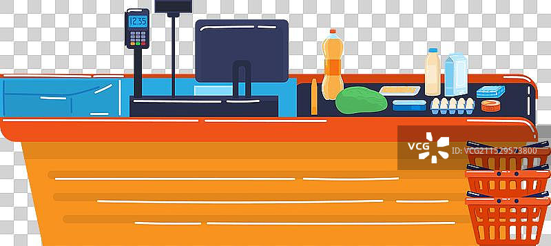 超市收银台与杂货商品图片素材