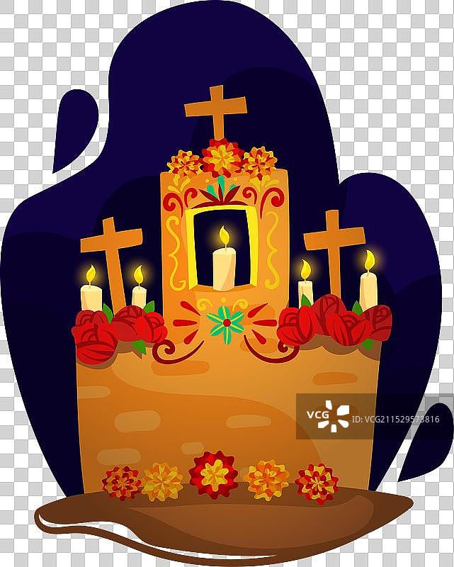 亡灵节祭坛，上面有蜡烛和十字架图片素材