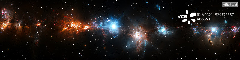 【AI数字艺术】色彩斑斓的银河云状星云，深邃的太空中充满了明亮的星星和旋转的图案。宇宙和天文学现象的壮观展示，呈现出图片素材