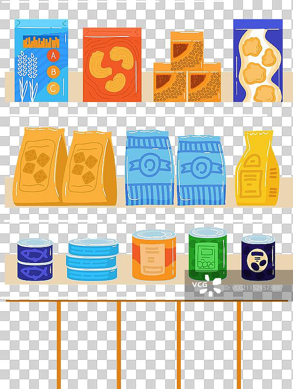 宠物食品货架，上面有各种狗粮和猫粮图片素材