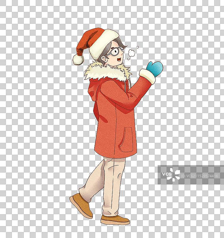 带圣诞帽的小女孩侧面角度卡通元素图片素材