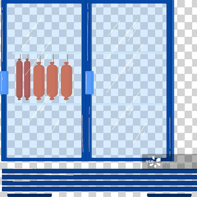 蓝色商业冰箱，里面挂着香肠图片素材