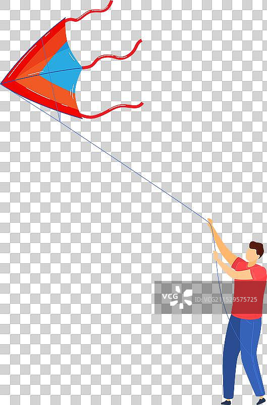 在晴朗的日子里，一个男人在放飞五彩斑斓的风筝图片素材