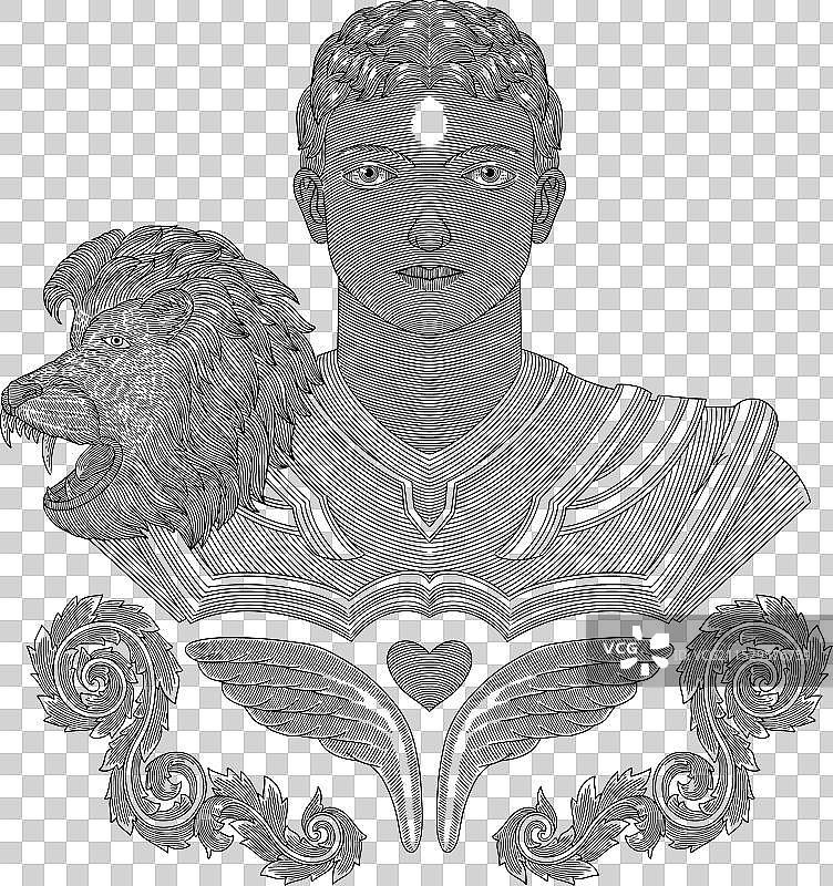 狮子座男性的角色设计，带有翅膀和花朵图片素材