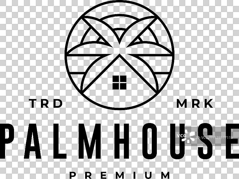 棕榈屋度假村海滩阳光复古线条标志图片素材