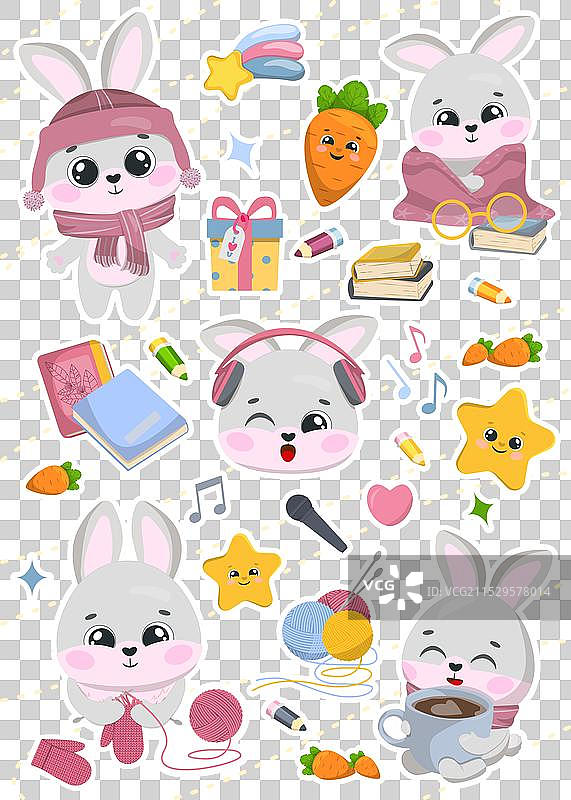 可爱的卡通兔子贴纸图片素材