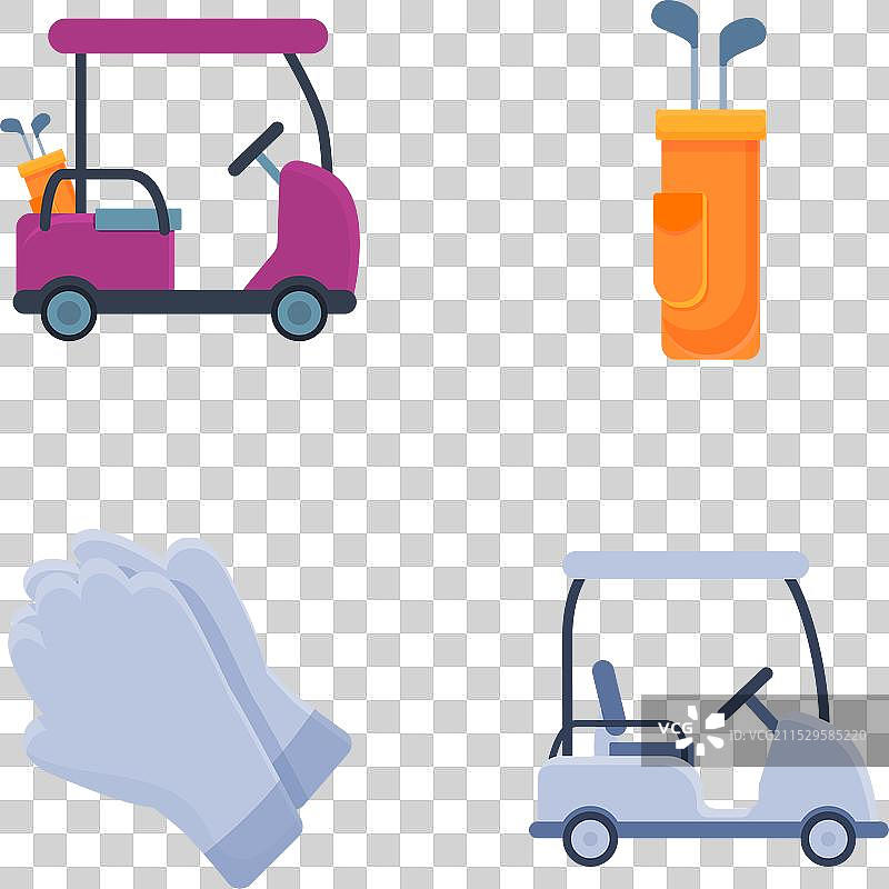 高尔夫设备图标集 卡通高尔夫球车图片素材