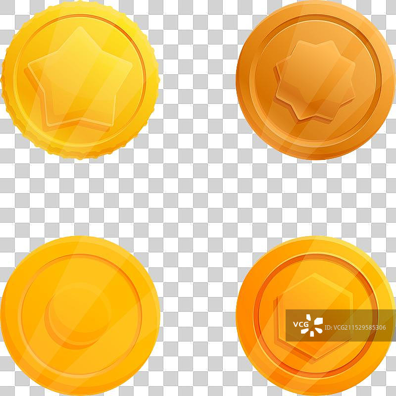 金币图标集，卡通风格，各种金色设计图片素材