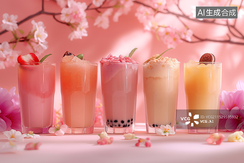 【AI数字艺术】奶茶店广告多杯珍珠奶茶图片素材
