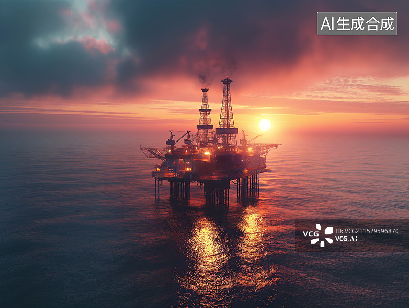 【AI数字艺术】海面上的石油勘探平台图片素材
