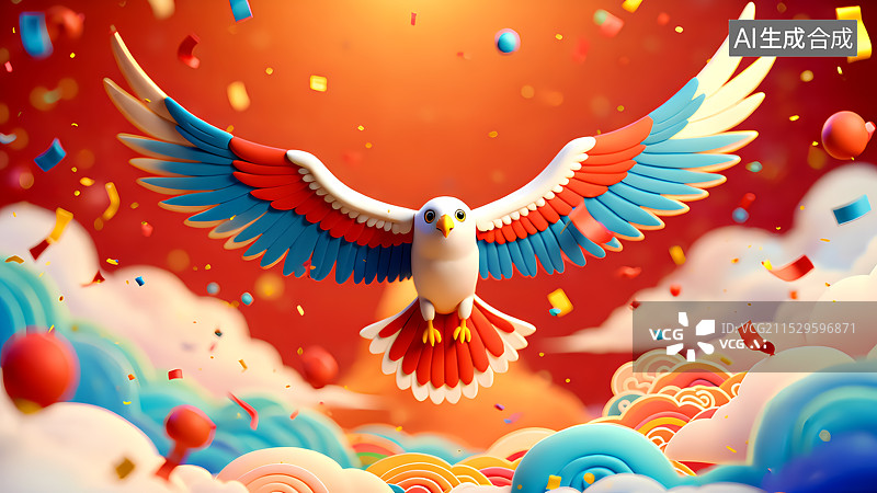 【AI数字艺术】新年白鸽三维插画图片素材