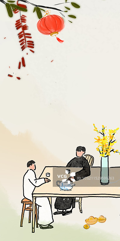 民国人物春节插画新年过年春节节日图片素材