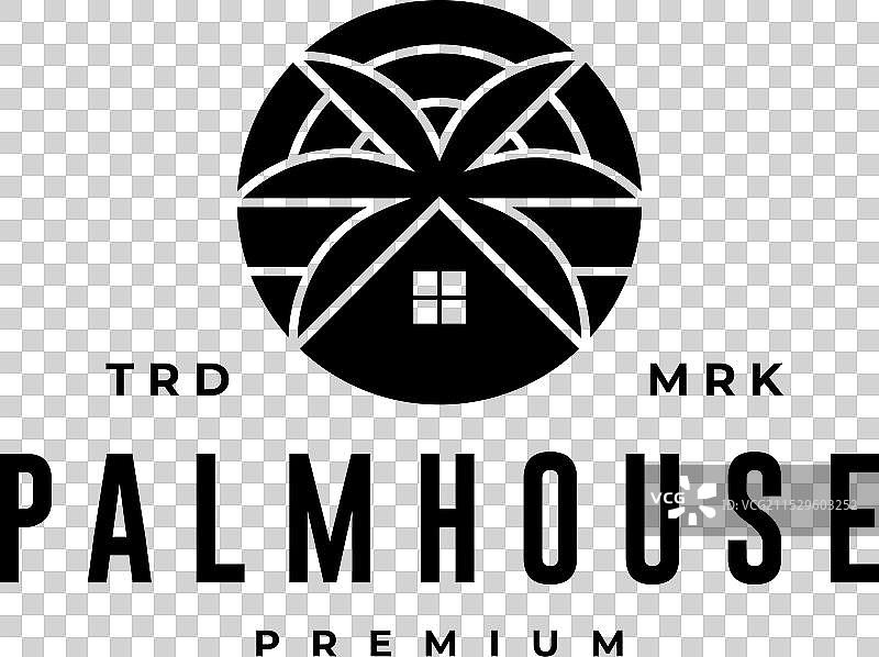 棕榈屋度假村海滩阳光复古黑色标志图片素材