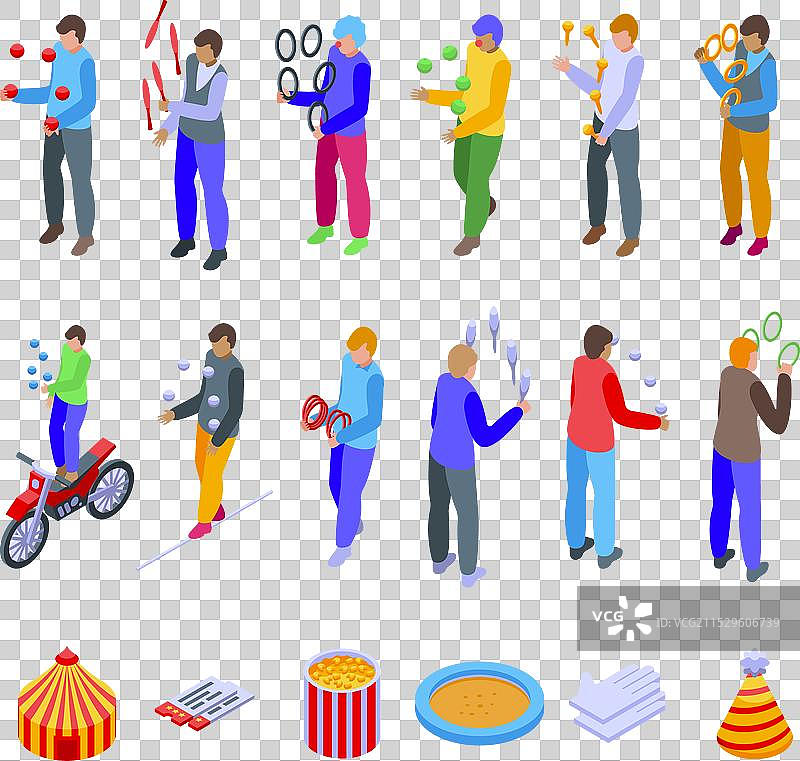 杂技演员图标集等距表演马戏团图片素材