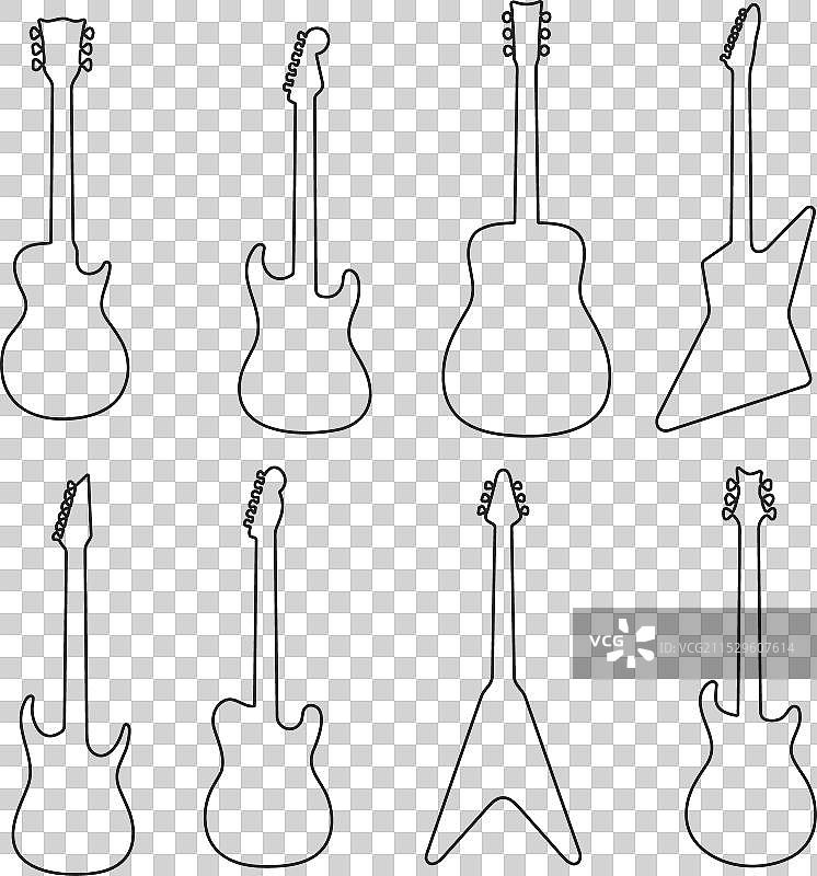 黑色线条吉他系列，包含原声吉他和其他类型图片素材