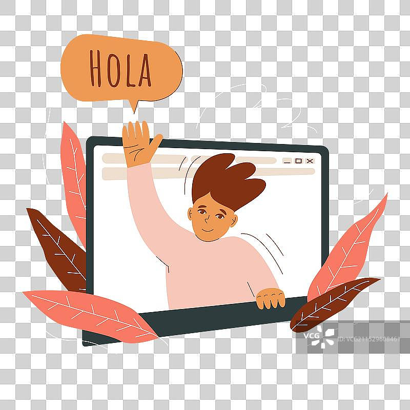 男孩在网上对话中打招呼的手势图片素材