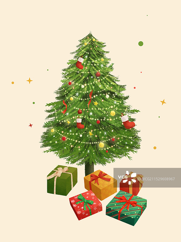 圣诞节圣诞树圣诞礼物插画图片素材