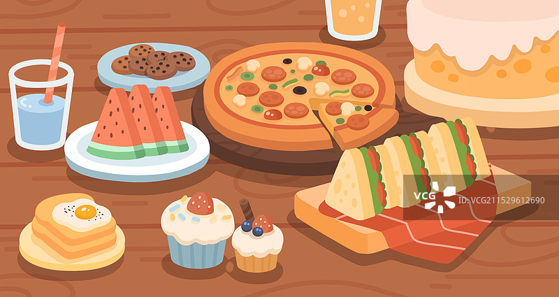 可爱的手绘插画餐桌美食图片素材