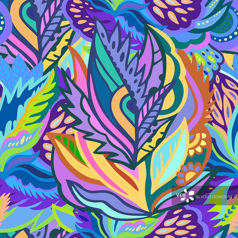 色彩缤纷的无缝图案，带有混乱的花卉元素图片素材