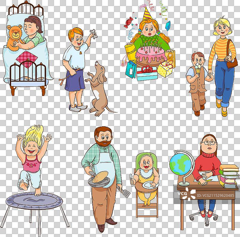 父母与孩子的卡通图标集合图片素材