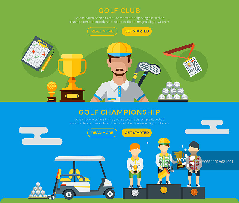 高尔夫球杆和锦标赛横幅图片素材