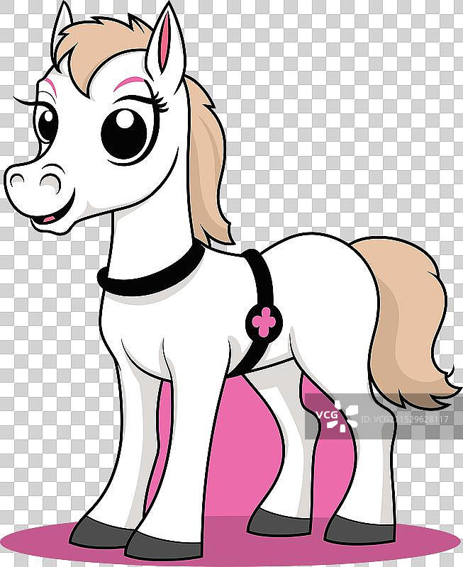 可爱的卡通小马在粉色背景上微笑图片素材