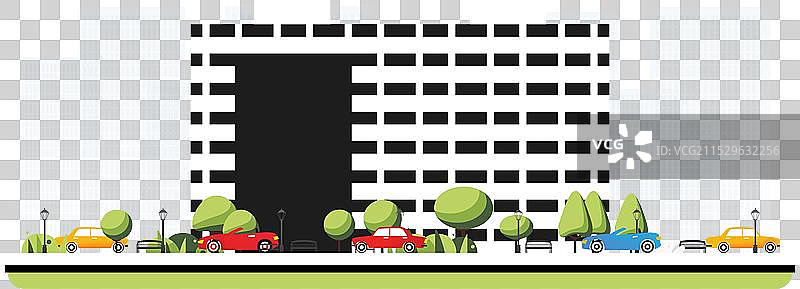 现代建筑的城市区域，采用扁平风格设计图片素材