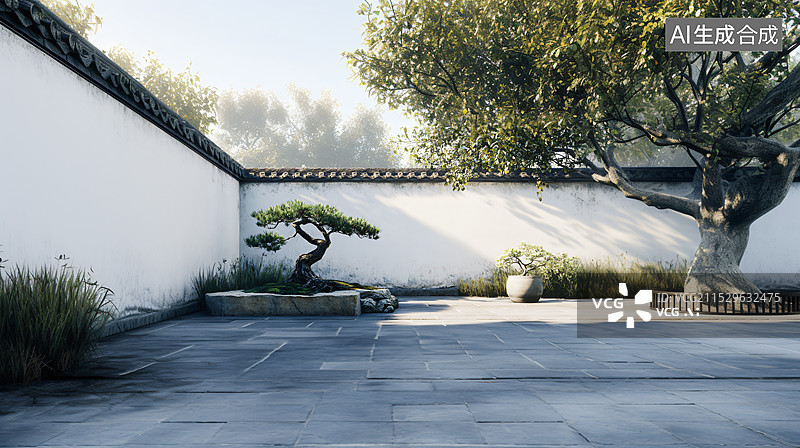 【AI数字艺术】中式庭院建筑房地产广告背景图图片素材