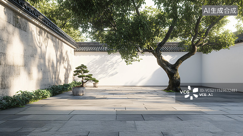 【AI数字艺术】中式庭院建筑房地产广告背景图图片素材