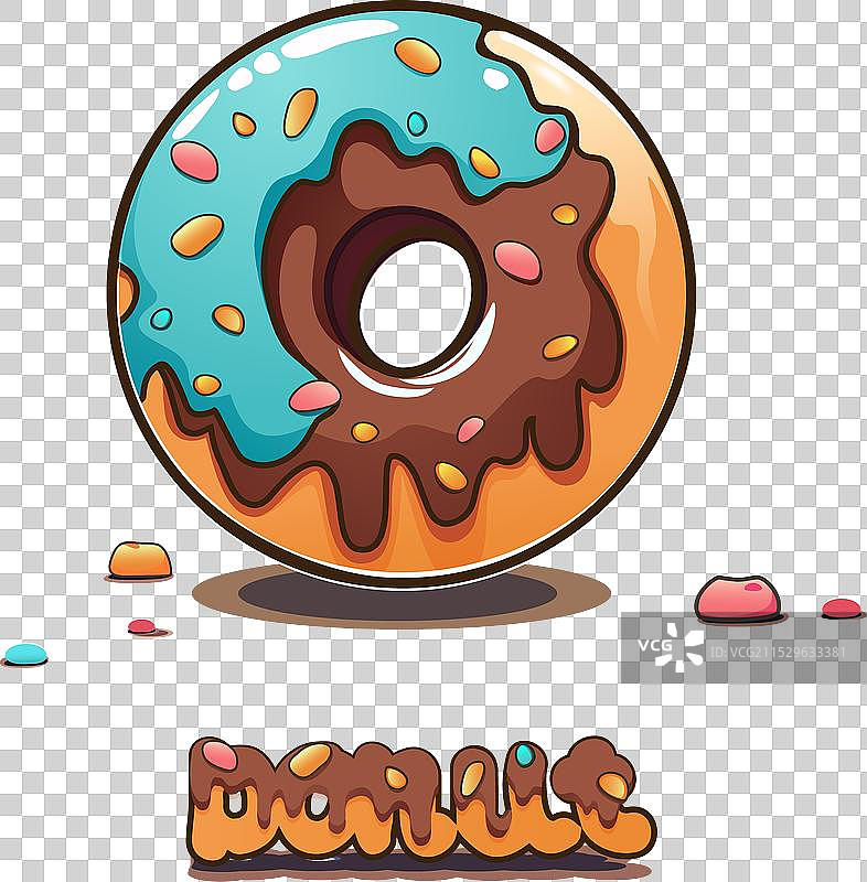 圆形甜甜圈，上面有巧克力糖霜和五彩装饰图片素材
