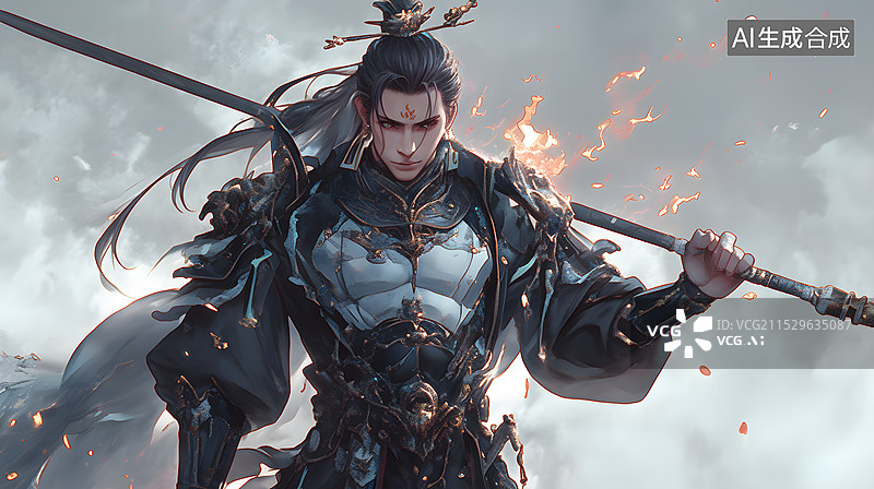 【AI数字艺术】国潮风古代将军人物插画图片素材