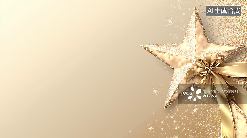 【AI数字艺术】金色背景五角星和缎带图片素材